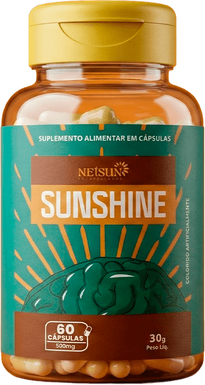 Pote do suplemento NETSUN Sunshine com fundo laranja